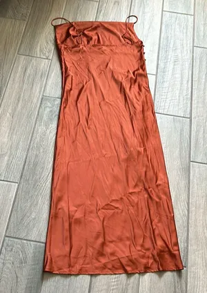 Burnt orange silky cowl neck dress Size M thumbnail 5