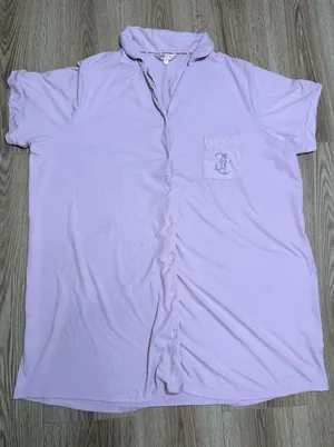 Juicy Couture Sleepwear Womens 2X Pink‎ Ribbed Rhinestone Button Pajama Top thumbnail 1