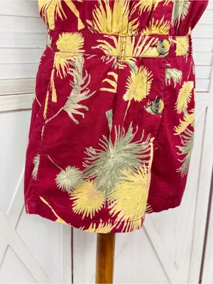 Free People Malibu‎ Tropical Palm Leaf Romper Maroon Red Yellow Small Campy thumbnail 7