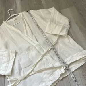 Linen Wrap Top open front long sleeve womens White (medium) minimalist natural thumbnail 5