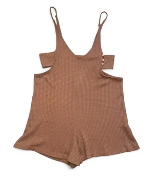 NEW Somedays Lovin Lost Lovers Women’s Light Brown Waffle Knit Romper — SMALL thumbnail 1