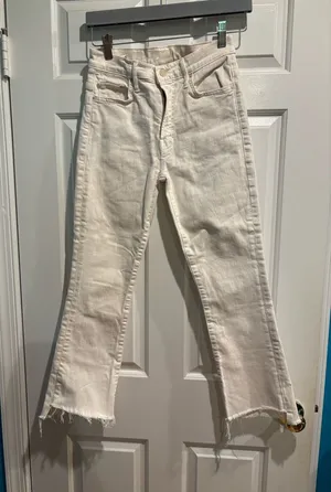 Mother cropped ankle frayed jeans white sz 26 thumbnail 1