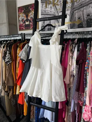 Dissh Aisle White Linen Bow Strap Mini Dress 100% Linen US 6 EUC thumbnail 13