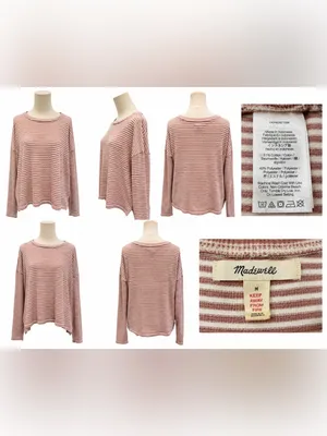 Madewell Striped Long Sleeve Knit Top Mauve Ivory Cotton Blend Size Medium Relax thumbnail 6