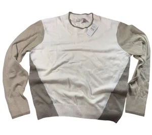LOFT Cream Taupe Colorblock Knit Crewneck Sweater Minimalist Large NWT‎ thumbnail 1