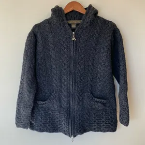 Inis Crafts 100% Merino Wool Zip Up Jacket Hoodie Gray Sz Medium thumbnail 1