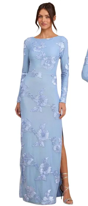 Lulus Josephine Light Blue Floral Applique Mesh Maxi Dress size M NWT thumbnail 1