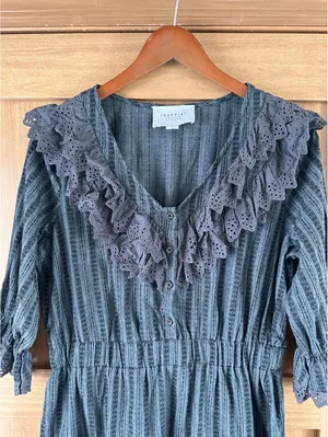 The Shirt by Rochelle Behrens The Nicky Ruffle Dress Black Eyelet Women’s Large thumbnail 6