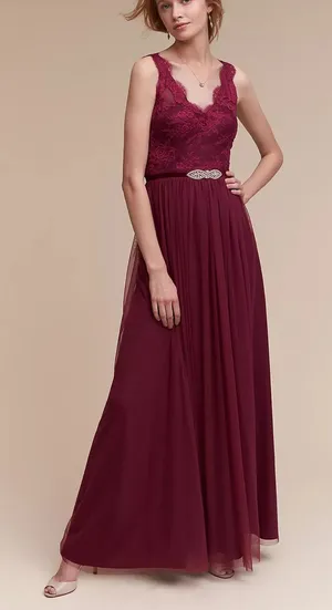 Anthropologie BHLDN Samantha Lace Dress Maroon Sz 2 Hemmed thumbnail 1