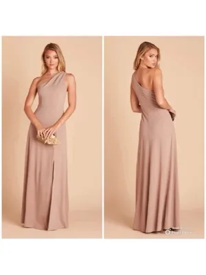 Birdy Grey One Shoulder Kira Crepe Dress in Taupe size xs thumbnail 2