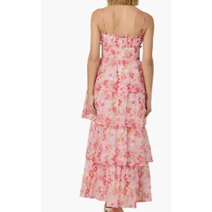 ASTR the Label Pink Coral Floral Tiered Ruffle Maxi Dress XS thumbnail 2