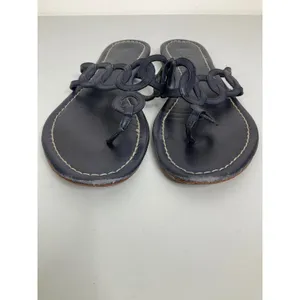 Boden‎ Womens Navy Blue Leather Interlocking Circle Thong Flat Sandals Size 41 thumbnail 4