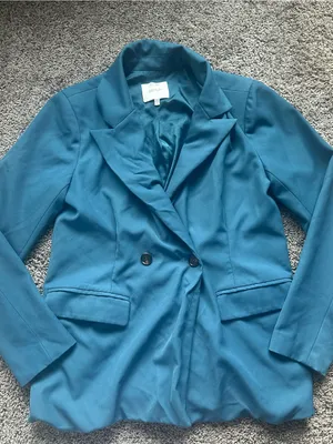Greylin Teal-Blue Double-Breasted Relaxed Blazer thumbnail 4