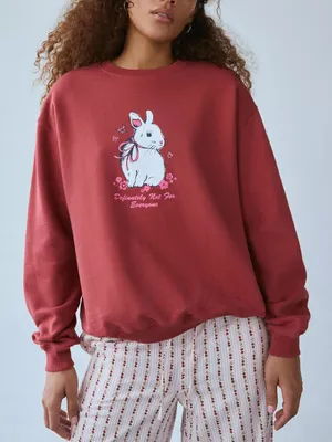 Urban Outfitters Not For Everyone Bunny Graphic Sweatshirt Red Oversized S thumbnail 2