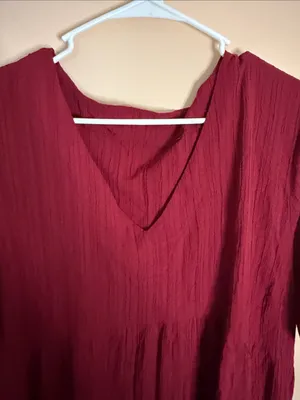 Women's V-Neck Short Sleeve Tunic Dress - Deep Wine thumbnail 4