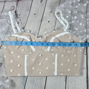 Hello Molly Malibu‎ Sunset Top White Beige Polka Dot Mesh Corset Crop M US 6 thumbnail 9