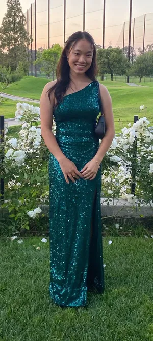 B Darlin Dark Green Sequin One Shoulder Dress thumbnail 1