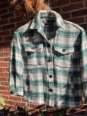ZARA Combination Green Plaid Italian Fabric Jacket XS thumbnail 5