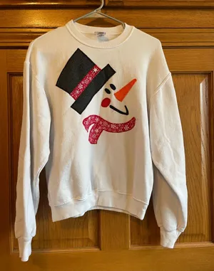 Jerzees White Crewneck with Festive Snowman Face thumbnail 1