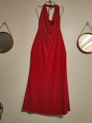 Zara Red Cowl-Neck Halter Maxi Dress thumbnail 4