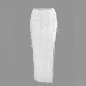 Micas Distressed V-neck Cap Sleeve Crop Top And Slit Maxi Skirt Set thumbnail 4