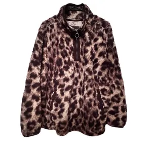 Cozy Sherpa Womens Leopard Print Fuzzy Fleece Pullover Half Zip Women Jacket XXL thumbnail 9