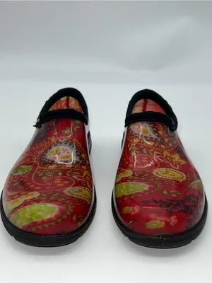 Sloggers Women's Waterproof Garden Slip On Clog Shoes in Red Paisley Print-Sz 7 thumbnail 5