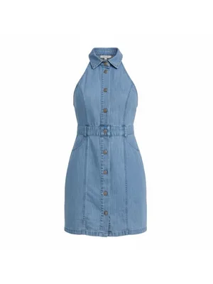 Free‎ People Sami Denim Halter Mini Dress Blue Size XS NWT Open Back thumbnail 2