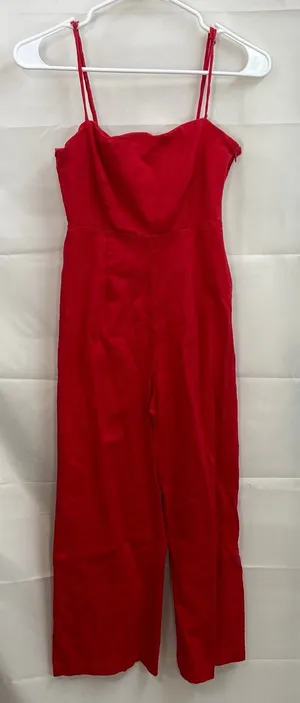 ASTR The Label‎ women's red linen blend straight leg adjustable casual jumpsuit thumbnail 1