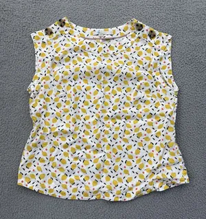 Boden Lemon Print Sleeveless Top 100% Linen Lagenlook Preppy Boho Women's 8 thumbnail 1