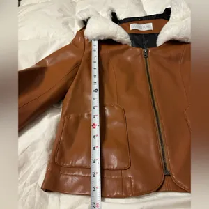Jules Kae Brown Faux Leather Jacket with White Collar - NWOT - Size M thumbnail 11