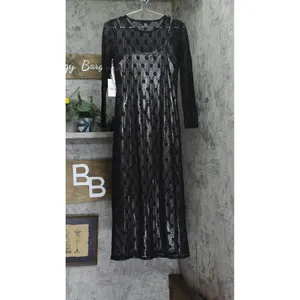 NWT Cece Womens Metallic Lace-Over Long-Sleeve Midi Dress Black XS thumbnail 6