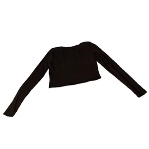 Black Crop Top Long Sleeve Size Large Bow Neck Lace Square Neck Ribbed Feminine thumbnail 3