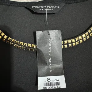 New Dorothy Perkins Black Peplum Top Gold‎ Studded Neckline Hem Women Size XS thumbnail 6