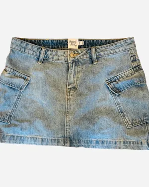 Princess Polly Denim Mini Skirt Cargo Low Rise Blue Sexy Western M 8 thumbnail 2