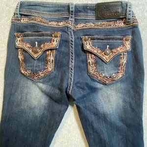 Grace in LA Jeans Womens 28 Blue Embroidered Sequin Pocket Western Distressed thumbnail 5