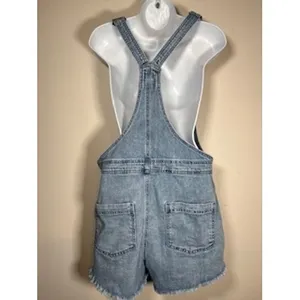 AERIE Denim Shortalls Med Blue Light Wash Raw Hem Boho Summer Overalls Y2K Beach thumbnail 6