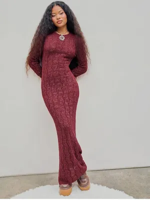 NWT Cider Burgundy Long Sleeve Knit Maxi Dress Size Medium thumbnail 4