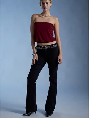 Pacsun Third Charm Penelope Strapless Bubble Tube Top NWT Burgundy Small thumbnail 5