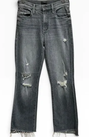 MOTHER TheInsider Crop Step Fray Jeans Ace‎ Of Spades Grey Distressed Size 25 XS thumbnail 1
