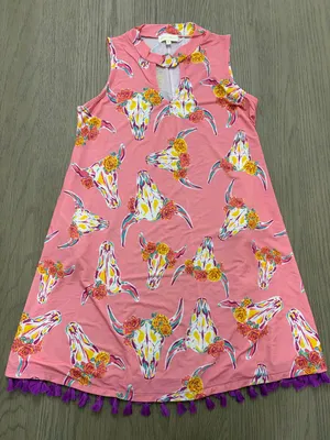 Simply Southern Pink Steer Skull Sleeveless Dress Women’s Small Pockets thumbnail 1