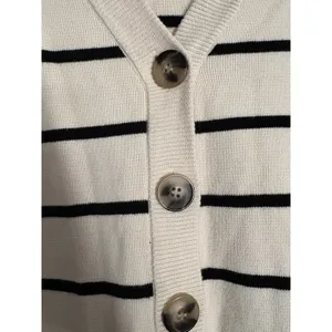 Selected Femme Striped Cardigan XS Beige Black Button‎ Front Organic Cotton thumbnail 3