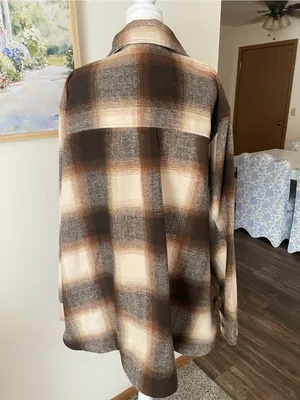 Old Navy Oversized Plaid Faux Wool Shacket Jacket Brown Cream XXL thumbnail 5