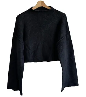 FREE PEOPLE Forest Sweater XS Cropped Black Oversized Pullover Mock Neck thumbnail 1