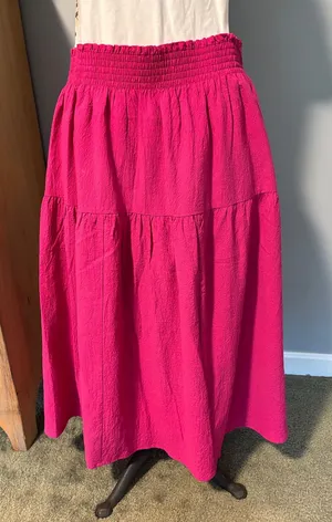 Nine West Hot Pink Tiered Elastic Waist Maxi Fully Lined Skirt thumbnail 1