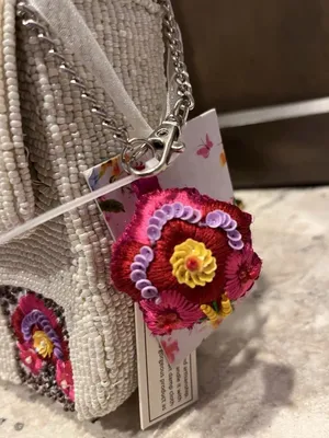 Boho Embroidered Floral Cream Shoulder Bag Patchwork Hand Sewn Beaded Purse NWT thumbnail 5