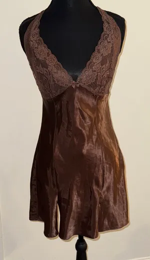 Frederick's of Hollywood Elegant Brown Lace Trim Nightgown thumbnail 1