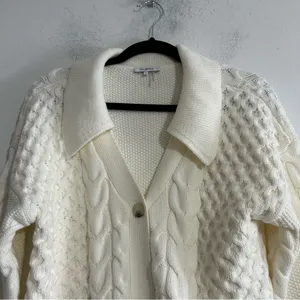 Parker Johnny Collar Cable Knit Cardigan Antique White Small Preppy Fisherman thumbnail 5