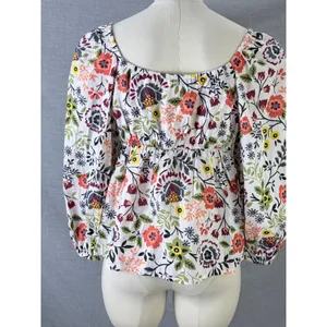 Velvet by Graham & Spencer‎ Floral Cotton Puff Sleeve Blouse White Multi Size M thumbnail 6