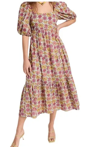 MINKPINK Yasamin Tiered Midi Dress in Pink Yellow Floral M thumbnail 1